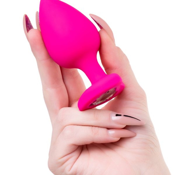 9,5 cm Diamond Heart Silikon Pembe Anal Plug