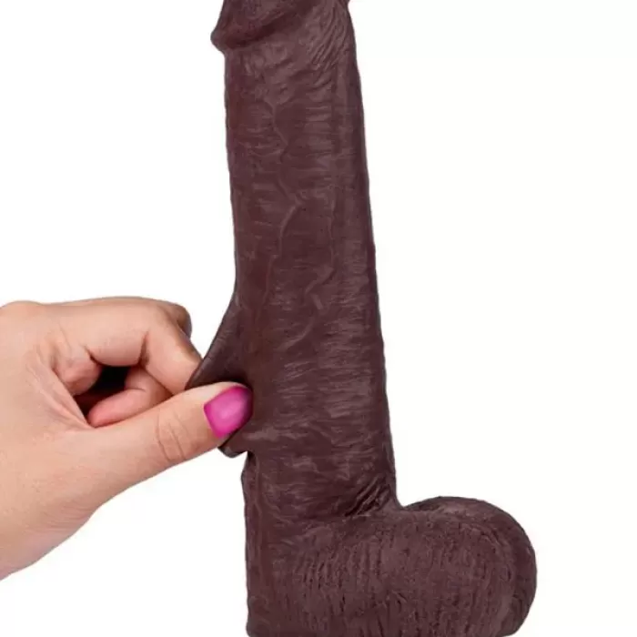 20 cm Dual Layer Oynar Derili Realistik Siyah Penis Dildo