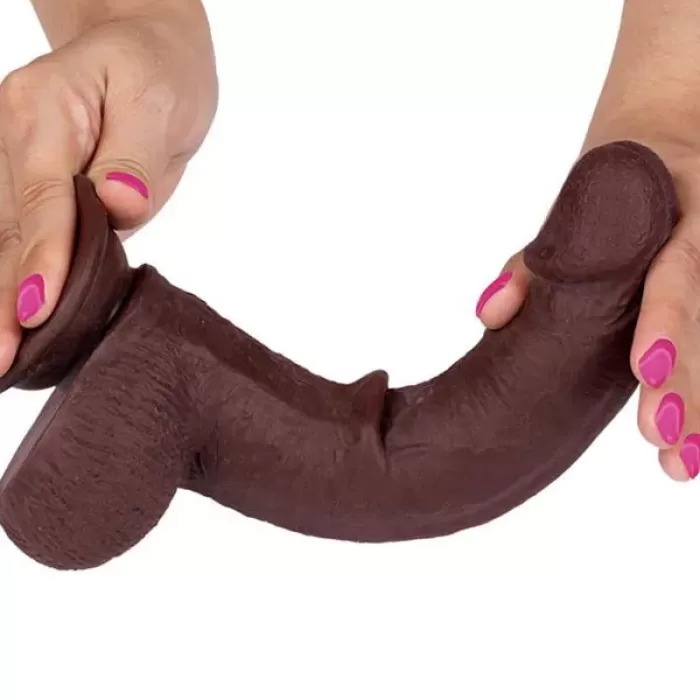 20 cm Dual Layer Oynar Derili Realistik Siyah Penis Dildo