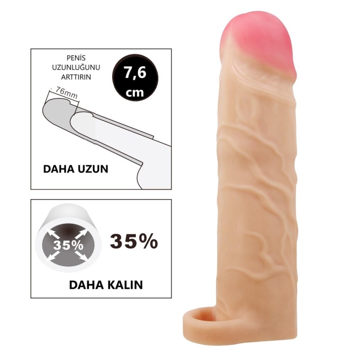 7,6 cm Dolgulu Premium Ten Rengi Silikon Penis Kılıfı