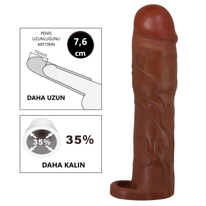 7,6 cm Dolgulu Premium Melez Rengi Silikon Penis Kılıfı