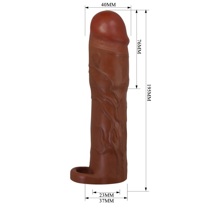 7,6 cm Dolgulu Premium Melez Rengi Silikon Penis Kılıfı
