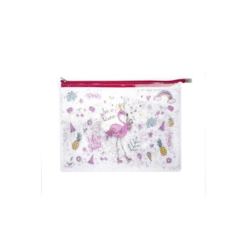 Flamingo Simli ve Sulu Fermuarlı Şeffaf A4 Dosya