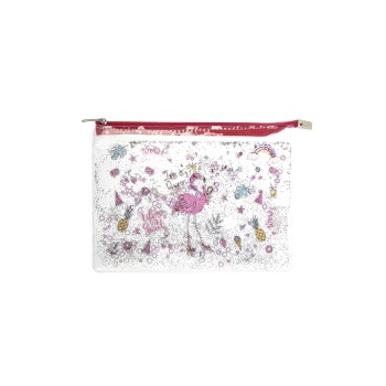 Flamingo Simli ve Sulu Fermuarlı Şeffaf A5 Dosya