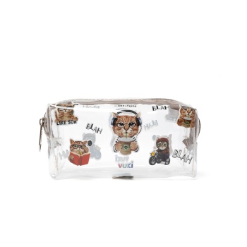 Kedi Şeffaf Fermuarlı Desenli Kalem Kutu