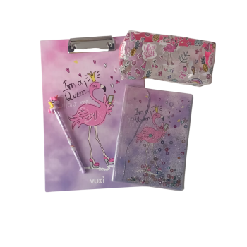 Sekreterlik Defter Kalem Kalemlik 4lü Kırtasiye Seti - Flamingo Desenli