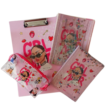 Sekreterlik Defter Kalemlik 4lü Kırtasiye Seti - Girl Power Desenli