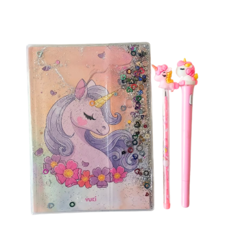 Defter ve 2 Adet Kalem 3lü Kırtasiye Seti - Unicorn Desenli