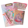 5li Kırtasiye Seti- Defter, Kalem, Kalemlik ve Sekreterlik - Unicorn Desenli