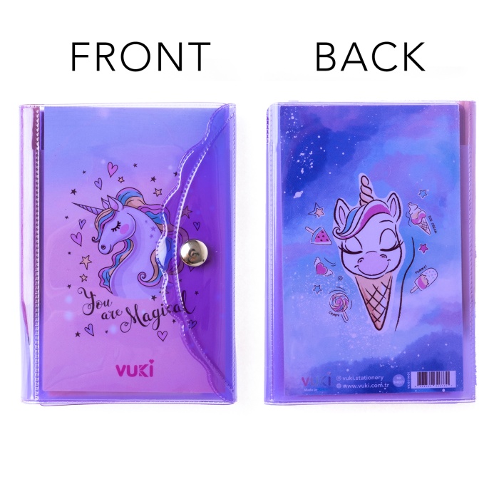 Unicorn Renkli Kapaklı Mini 3 Bölmeli Kalemli Defter