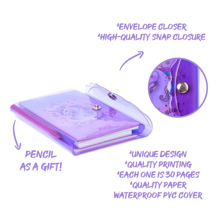 Unicorn Renkli Kapaklı Mini 3 Bölmeli Kalemli Defter