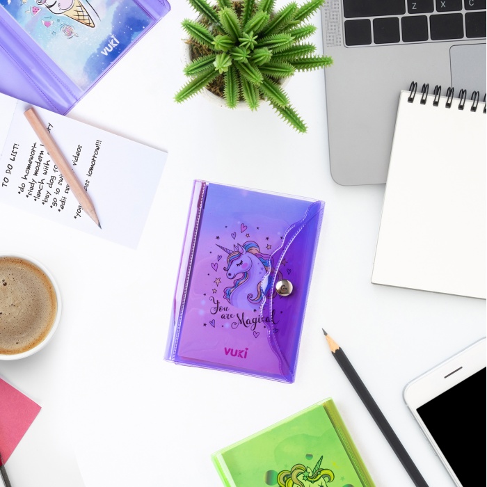 Unicorn Renkli Kapaklı Mini 3 Bölmeli Kalemli Defter