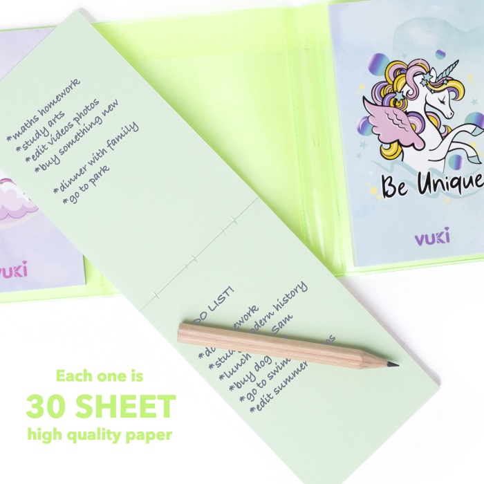 Unicorn Renkli Kapaklı Mini 3 Bölmeli Kalemli Defter