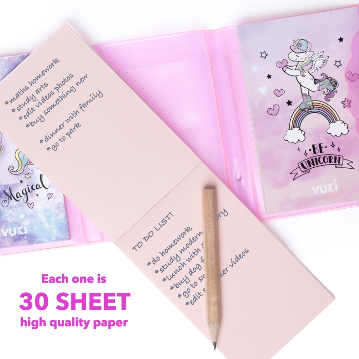 Unicorn Renkli Kapaklı Mini 3 Bölmeli Kalemli Defter
