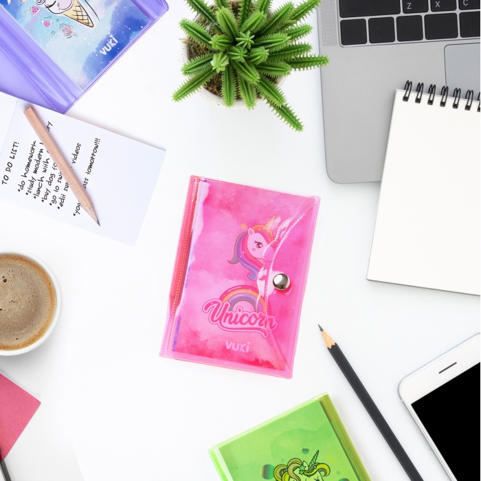Unicorn Renkli Kapaklı Mini 3 Bölmeli Kalemli Defter