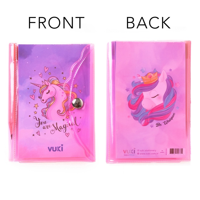 Unicorn Renkli Kapaklı Mini 3 Bölmeli Kalemli Defter