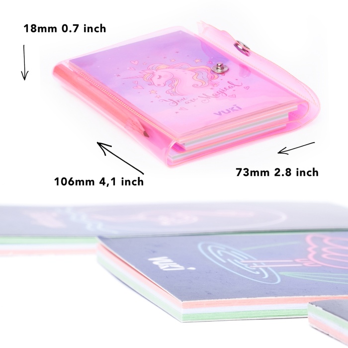 Unicorn Renkli Kapaklı Mini 3 Bölmeli Kalemli Defter