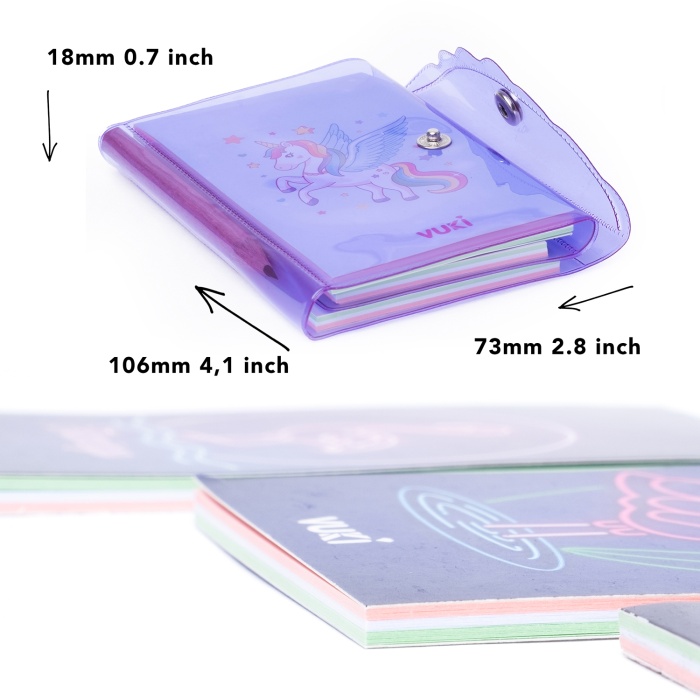 Unicorn Renkli Kapaklı Mini 3 Bölmeli Kalemli Defter