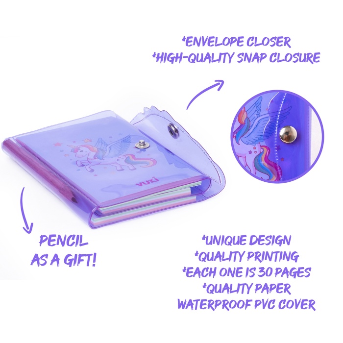 Unicorn Renkli Kapaklı Mini 3 Bölmeli Kalemli Defter