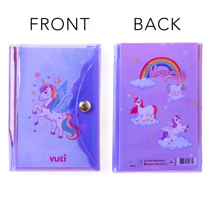 Unicorn Renkli Kapaklı Mini 3 Bölmeli Kalemli Defter