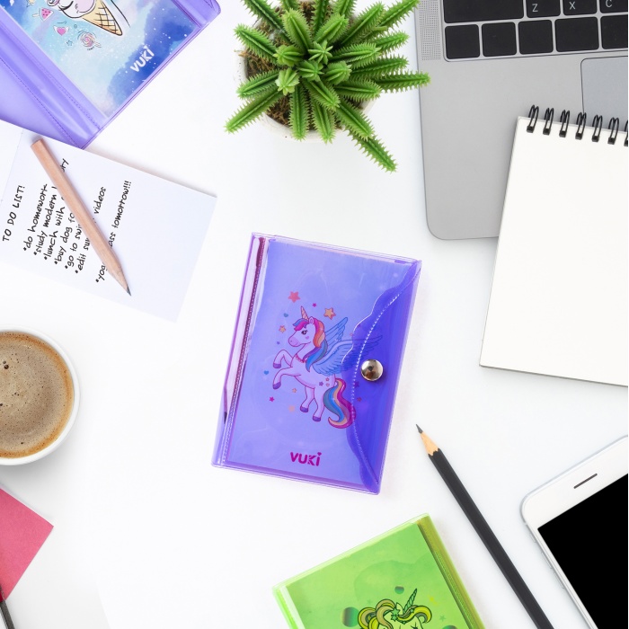 Unicorn Renkli Kapaklı Mini 3 Bölmeli Kalemli Defter
