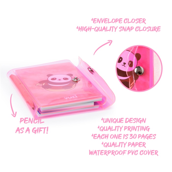 Panda Renkli Kapaklı Mini 3 Bölmeli Kalemli Defter