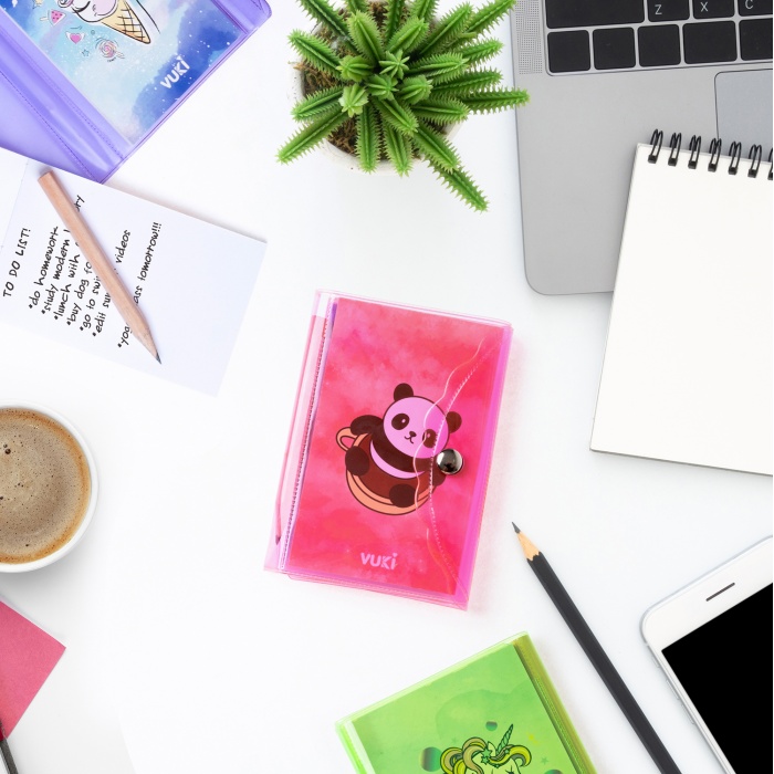 Panda Renkli Kapaklı Mini 3 Bölmeli Kalemli Defter