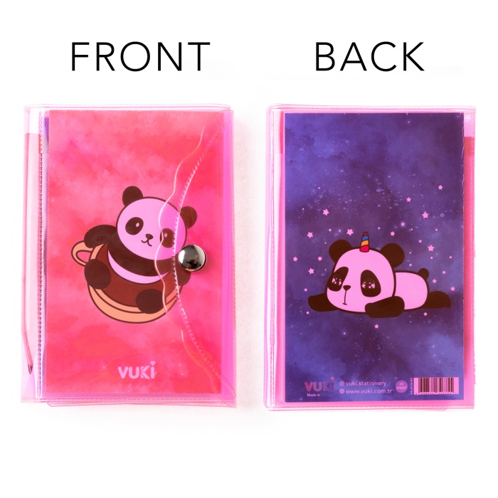 Panda Renkli Kapaklı Mini 3 Bölmeli Kalemli Defter