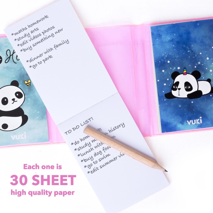 Panda Renkli Kapaklı Mini 3 Bölmeli Kalemli Defter