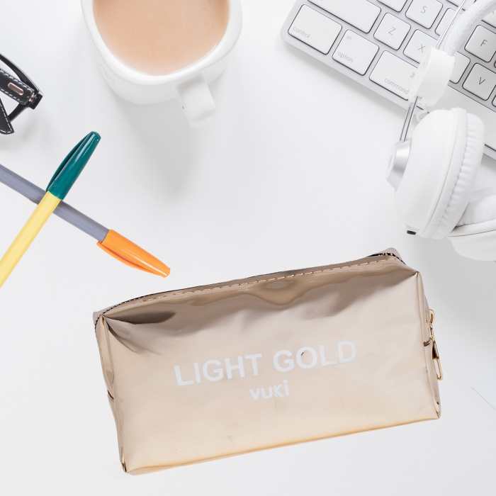 Light Gold Aynalı Fermuarlı Kalem Kutu & Makyaj Çantası