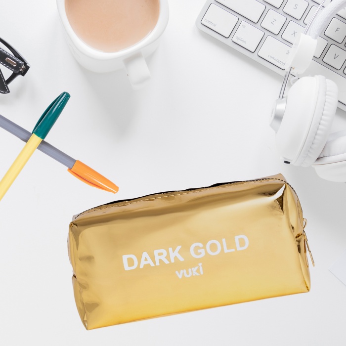 Dark Gold Aynalı Fermuarlı Kalem Kutu & Makyaj Çantası