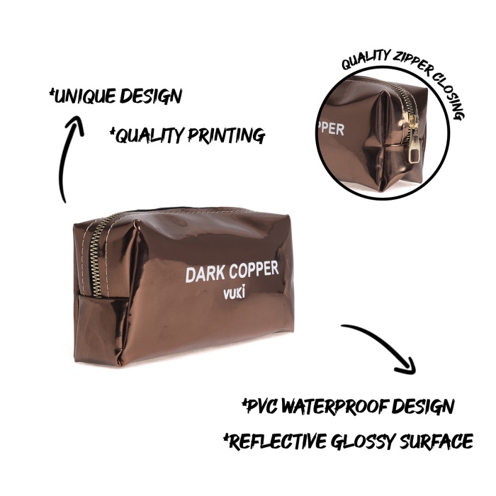 Dark Copper Aynalı Fermuarlı Kalem Kutu & Makyaj Çantası