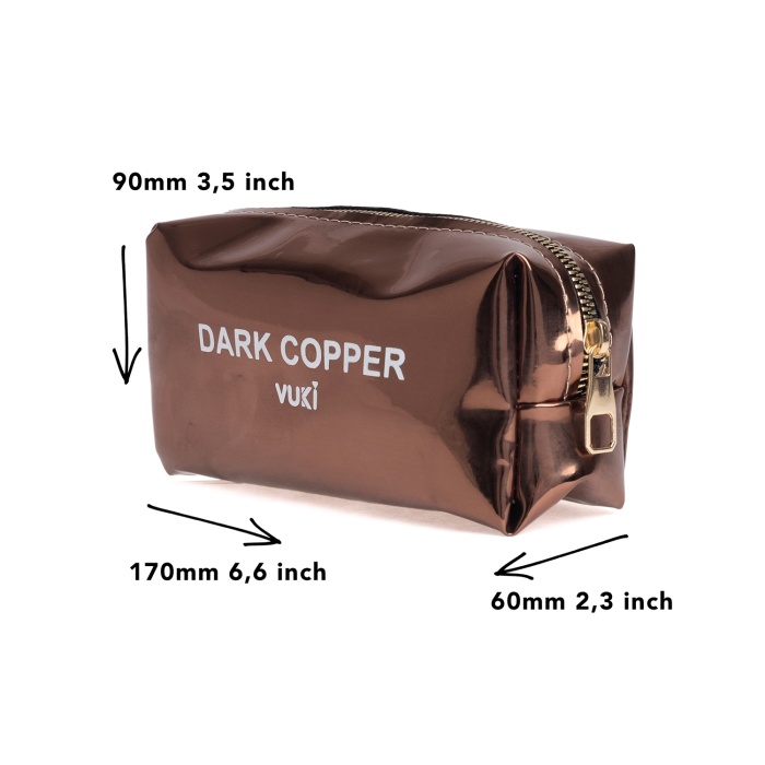 Dark Copper Aynalı Fermuarlı Kalem Kutu & Makyaj Çantası