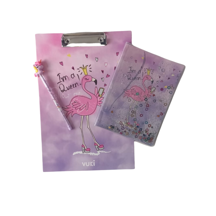 Sekreterlik Defter Kalem 3lü Kırtasiye Seti - Flamingo Desenli