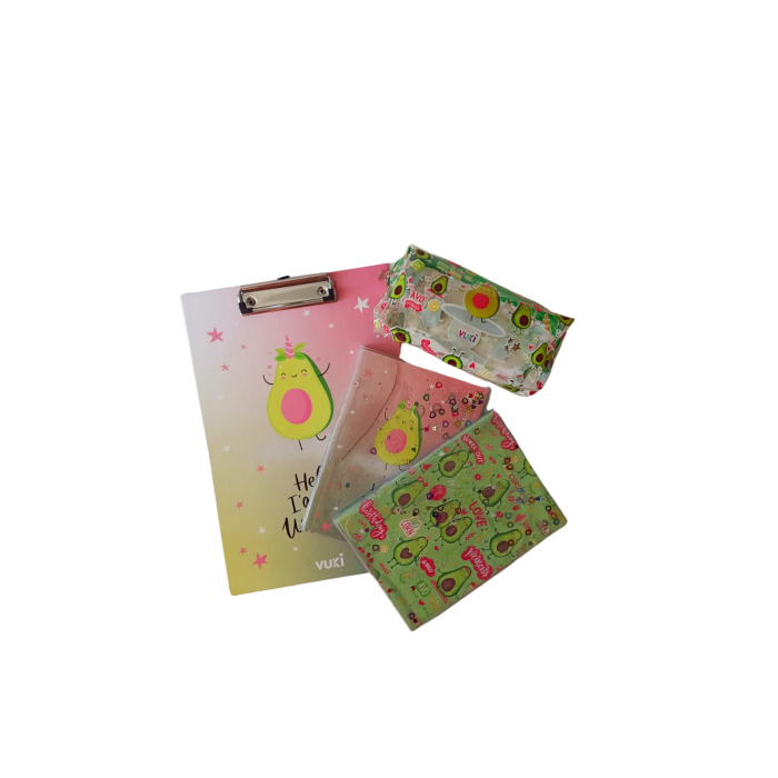 Defter Kalemlik Sekreterlik 4lü Kırtasiye Seti - Avokado Desenli
