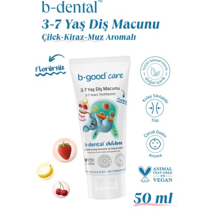 B-Good B-Dental 3-7 Yaş Çocuk Diş Macunu Florürsüz Meyve Karnavalı 50Ml