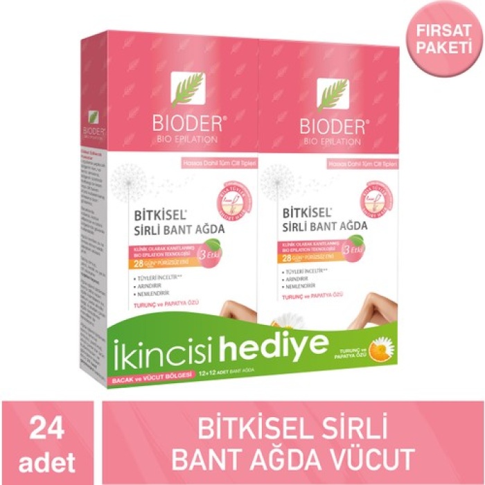Bıoder Bant Ağda Vücut Hassas Cilt 12 Li 2.Hediye