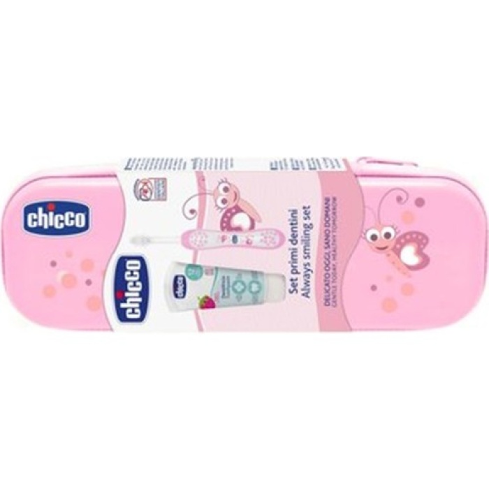 Chicco Diş Fırçası Seti 110 ( Fırça&Çilekli Macun&Kutu) Pembe