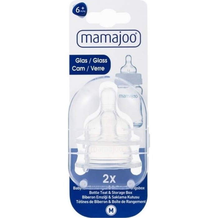 Mamajoo Cam Biberon Emziği Antikolik 6+ Ay 2Li  Saklama Kutulu Medium No: 2