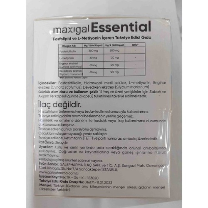 Maxıgal Essentıal Fosfolıpıd L-Metıyonın 120 Kaps.