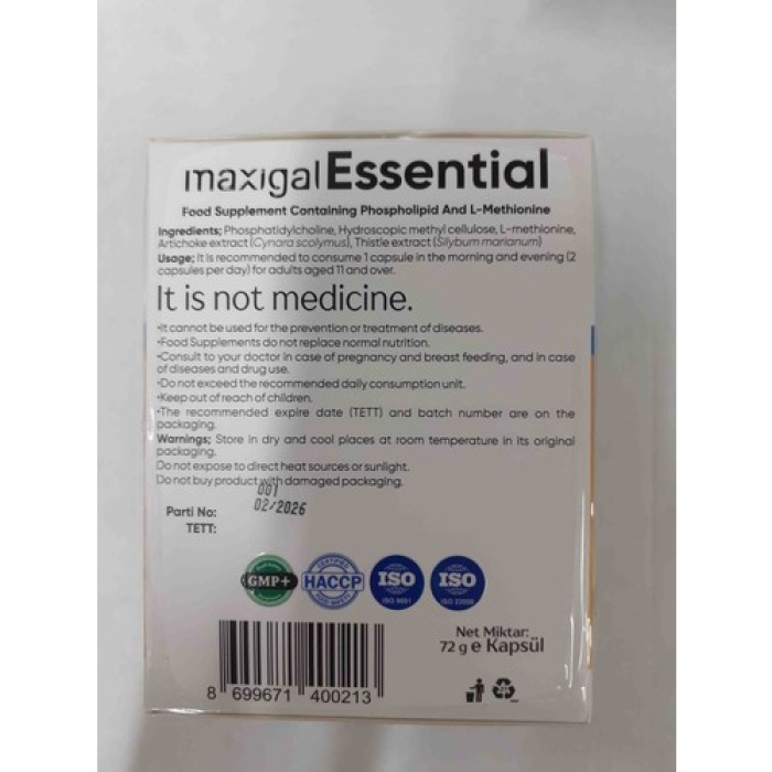 Maxıgal Essentıal Fosfolıpıd L-Metıyonın 120 Kaps.