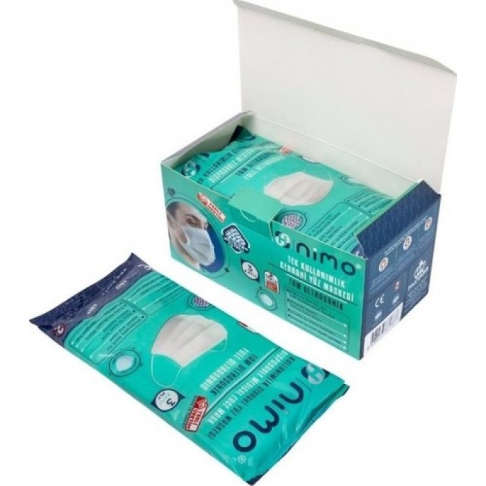 Maske Beyaz 50 Li Filtreli 3 Katli Nımo