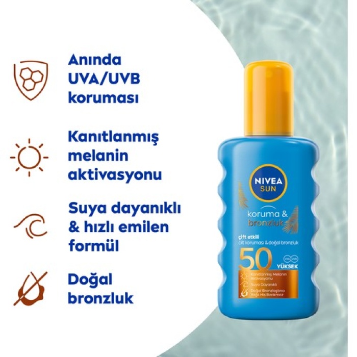 Nivea Sun Koruma  Bronzluk Güneş Spreyi Spf50 200 Ml