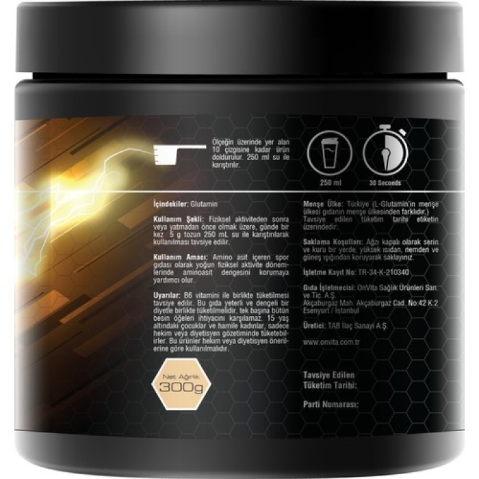 Onvıta Nutrition L-Glutamine Aminoasit, 5000 Mg,60 Servis