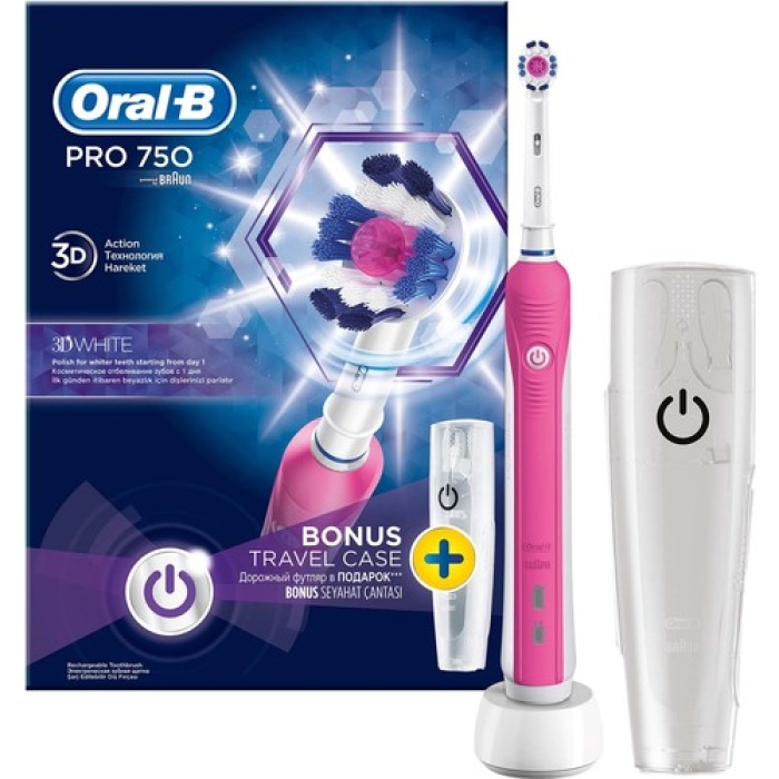 Oral-B Pro 750 Şarj Edilebilir Diş Fırçası Cross Action Pembe (Seyahat Kabı Hediyeli)