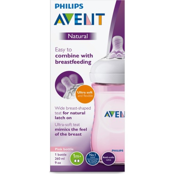 Avent Natural Pp Biberon Yavaş Akış 1 Ay+ 260 Ml - Pembe