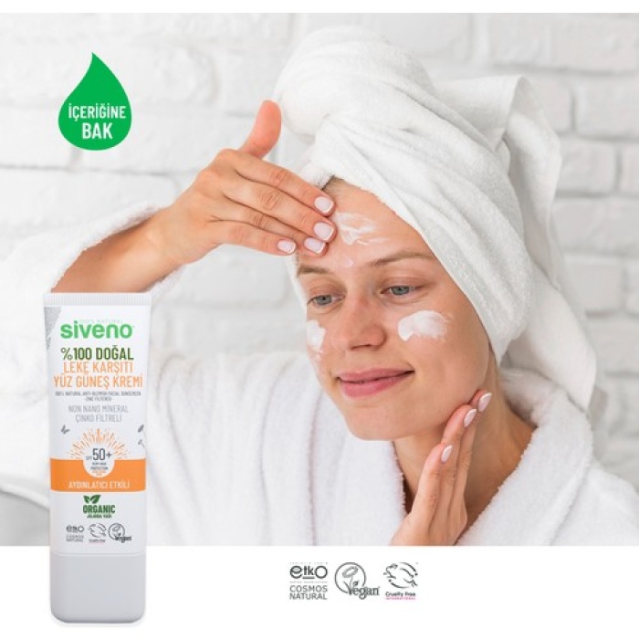 Sıveno %100 Doğal Leke Karşıtı Spf 50+ Yüz Güneş Kremi 30Ml
