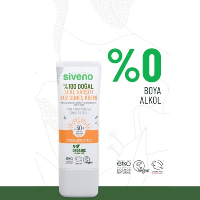 Sıveno %100 Doğal Leke Karşıtı Spf 50+ Yüz Güneş Kremi 30Ml