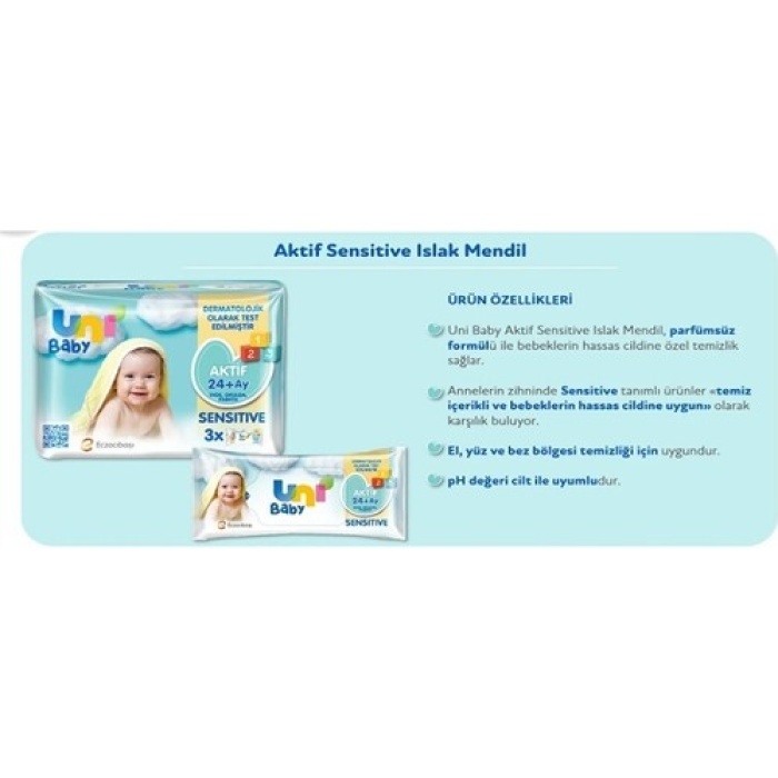 Uni Baby Islak Mendil Aktif Sensıtıve 3 X 52 Lı (24+ Ay)