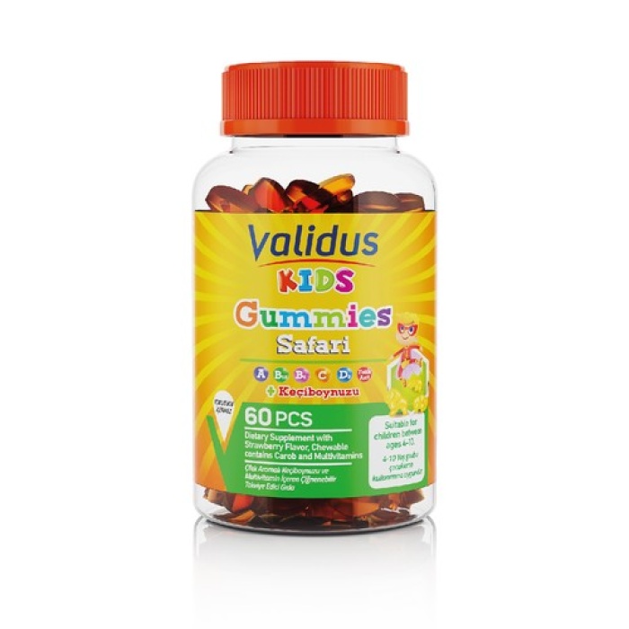 Valısus Kıds Safarı Carob + Vıtamın A-C-D3 60 Gummıes (Bovıne Gelatın)